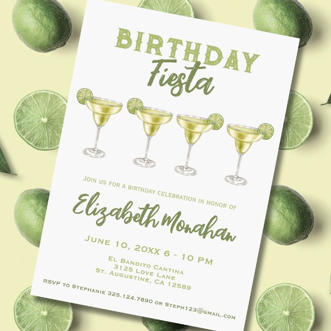 Convite Watercolor Margarita Birthday Fiesta Birthday (Criador carregado)