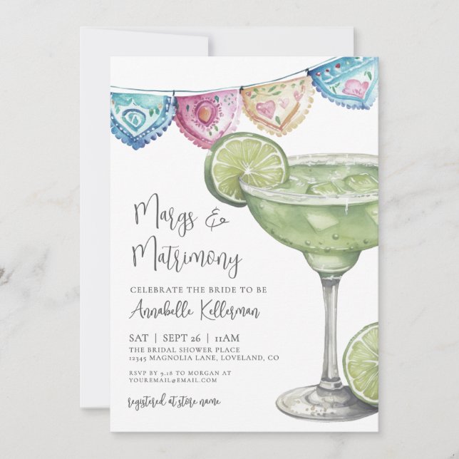 Convite Watercolor Margarita Bridal Shower (Frente)