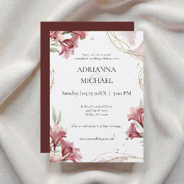 Convite Watercolor Maroon Floral Wedding Invitation