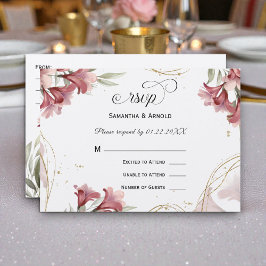 Convite Watercolor Maroon Floral Wedding RSVP