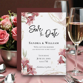 Convite Watercolor Maroon Floral Wedding Save the Date