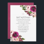 Convite Watercolor Marsala e Blush Floral Bat Mitzvah<br><div class="desc">Tendy blush cor-de-rosa e marsala (burgundy),  o morcego floral mitzvah convida a personalizá-lo para suas especificidades.</div>