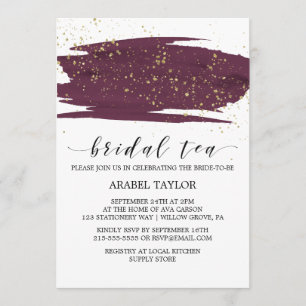 Convite Watercolor Marsala e Dourado Chá Bridal