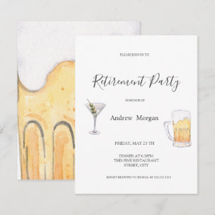 Convite Watercolor Martini, Beer Retirement Party