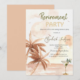 Convite Watercolor Martini Glass Rustic Palms Retirement 