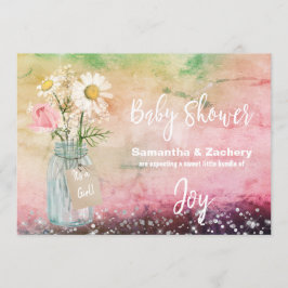 Convite *~* Watercolor Mason Jar Floral Chá de fraldas