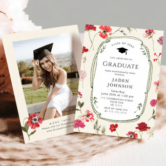 Convite Watercolor Meadow Wildflower Boho Graduation Party