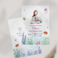 Watercolor Meramaid Sealife Birthday