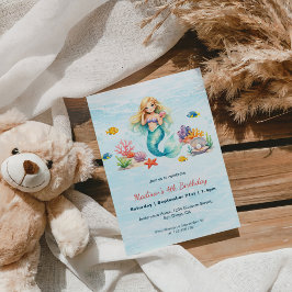 Convite Watercolor Mermaid Birthday Invitation