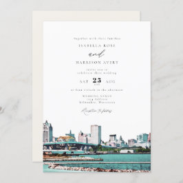 Convite Watercolor Milwaukee Wisconsin Skyline Wedding