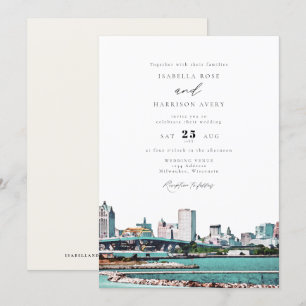 Convite Watercolor Milwaukee Wisconsin Skyline Wedding
