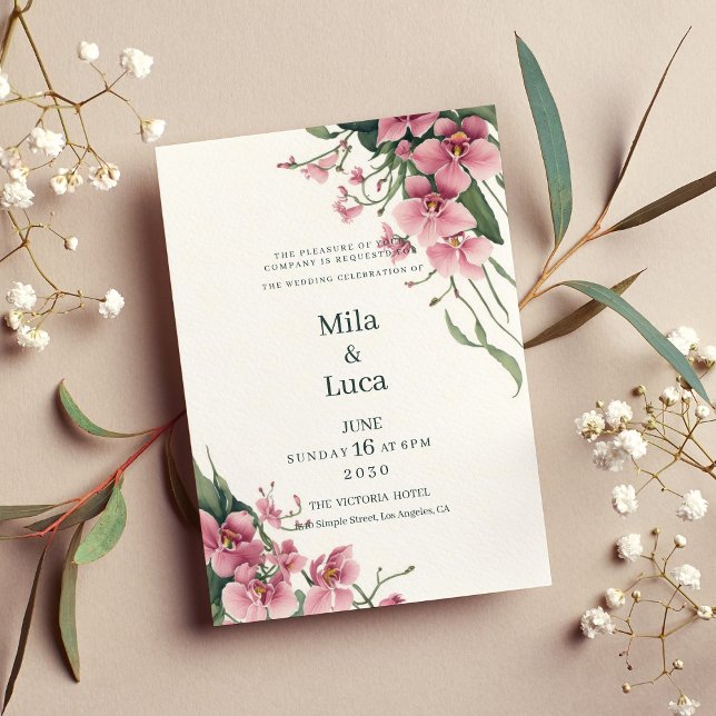 Convite Watercolor mint pink orchid floral Wedding  (Watercolor mint pink orchid floral Wedding)