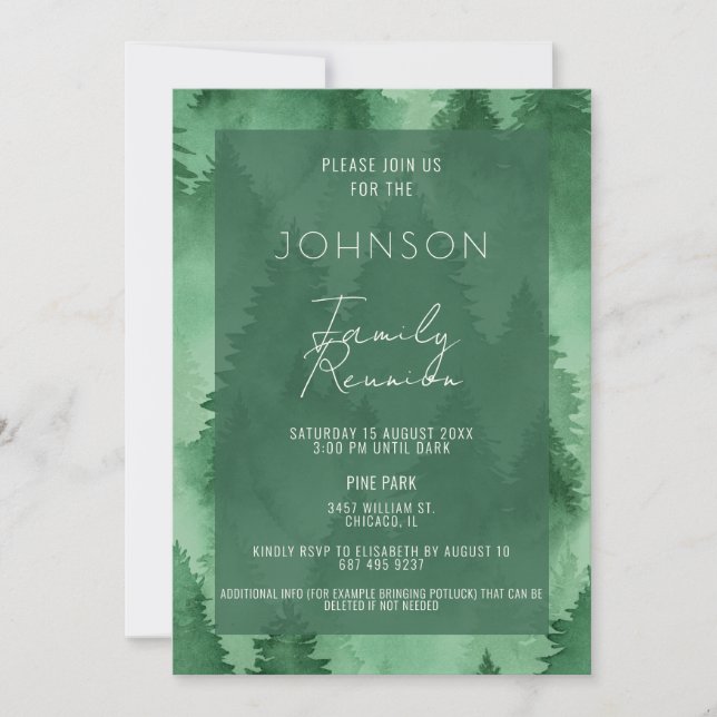 Convite Watercolor Misty Forest Modern Rustic Invitation (Frente)