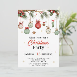 Convite Watercolor Modern  Ornaments Christmas Party 