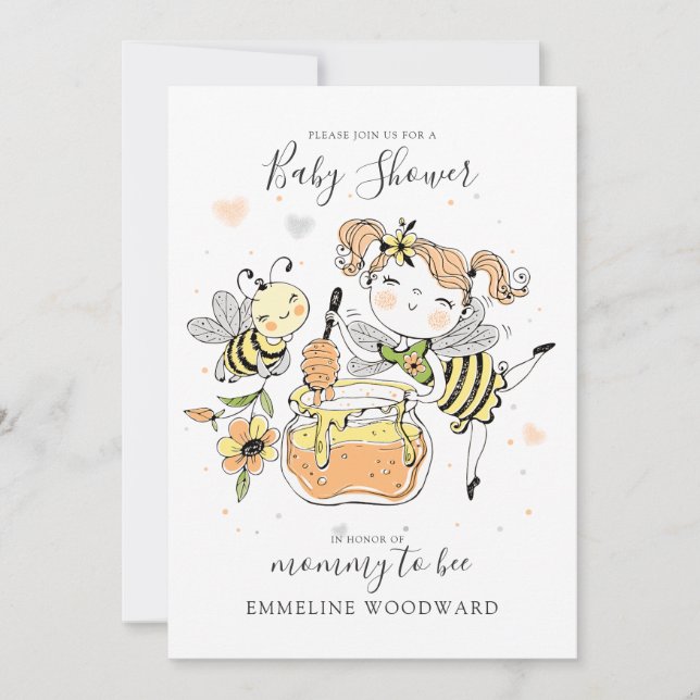 Convite Watercolor Mommy To Bee Baby Shower  (Frente)
