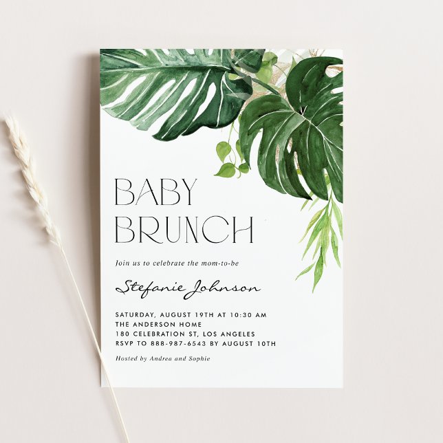 Convite Watercolor Monstera Greenery Bee Tropical Brunch (Criador carregado)