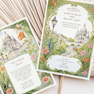 Convite Watercolor Montmartre Paris Wedding