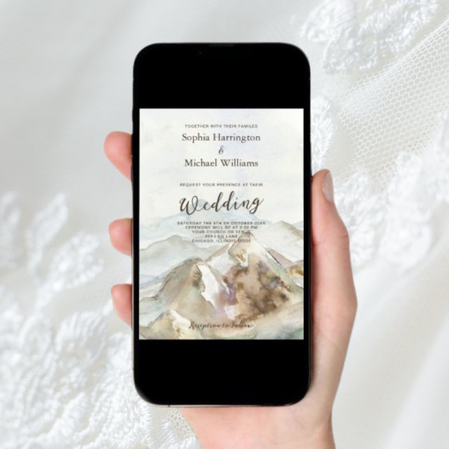 Convite Watercolor Mounains Wedding Digital Invitation (Criador carregado)