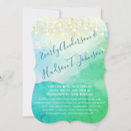 Convite Watercolor Mountain Blue Luzes Douradas verdes