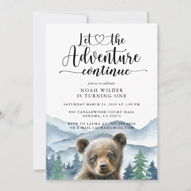 Convite Watercolor Mountain Forest Boy First Birthday (Frente)