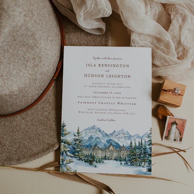 Convite Watercolor Mountain | Whistler BC Wedding (Criador carregado)