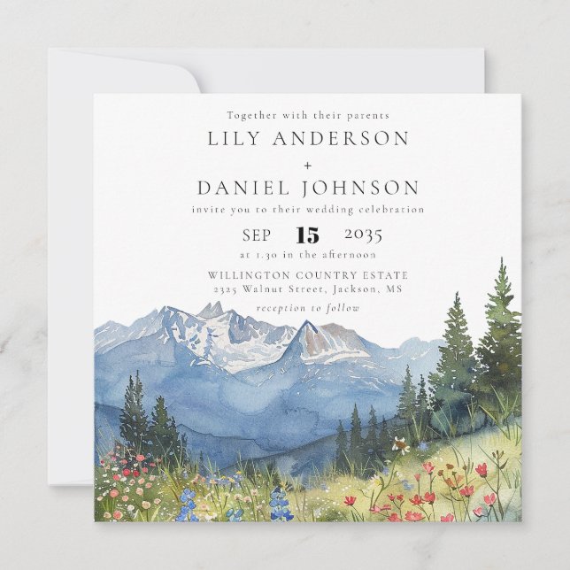Convite Watercolor Mountain Wildflower Wedding (Frente)