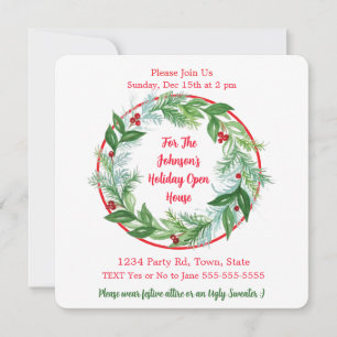 Convite Watercolor Natal Foliday Wreath CUSTOM