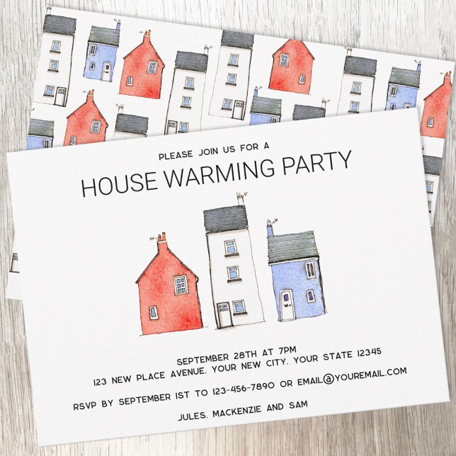 Convite Watercolor Novo Home House Warming Party (Housewarming party watercolor house art moving new home invitation or announcement)