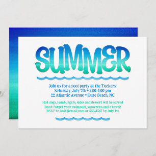 Convite Watercolor Ocean Blue & Green Waves Summer Party