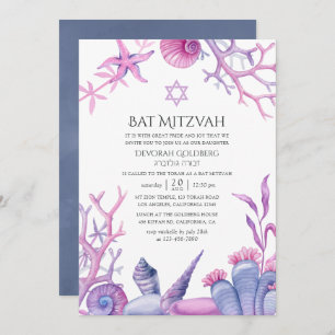 Convite Watercolor Ocean Life Bat Mitzvah