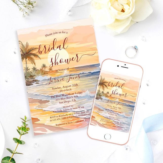 Convite Watercolor Ocean Seaside Beach Bridal Shower (Criador carregado)