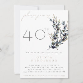 Convite Watercolor Olive Branch Adult Birthday Invitation