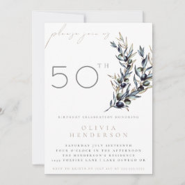 Convite Watercolor Olive Branch Adult Birthday Invitation