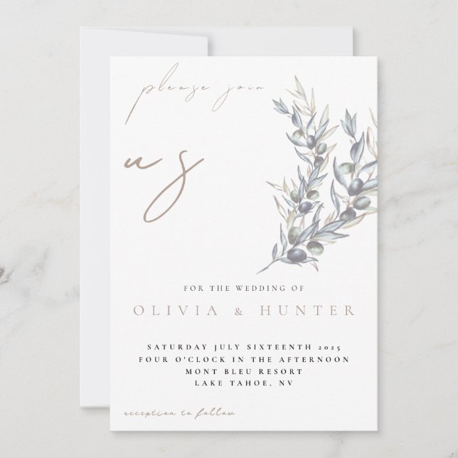 Convite Watercolor Olive Branch Photo Wedding Invitation (Frente)