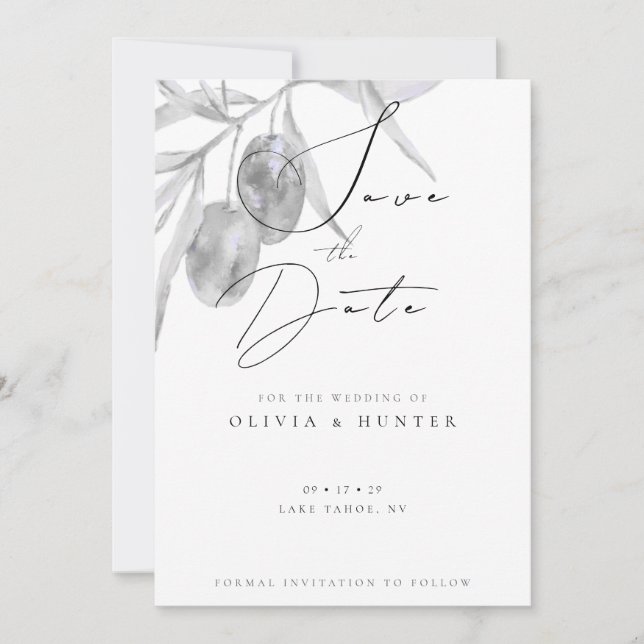 Convite Watercolor Olive Branch Wedding Save the Date Card (Frente)