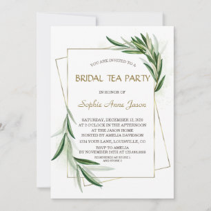 Convite Watercolor Olive Deixa Dourada Bridal Tea Party