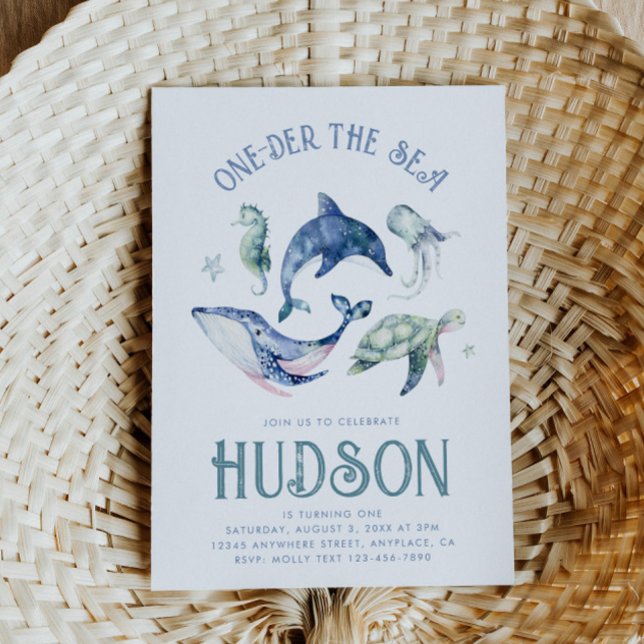 Convite Watercolor One der the Sea Invitation (Criador carregado)