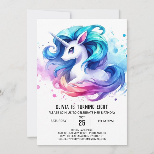 Convite Watercolor Online Horse Birthday (Frente)