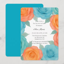 Convite Watercolor Orange & Teal Roses Bachelorette Party