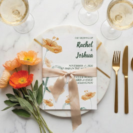 Convite Watercolor Orange Wildflower & Sage Green Wedding