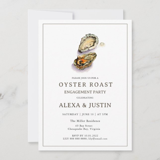 Convite Watercolor Oyster Roast Engagement party (Frente)