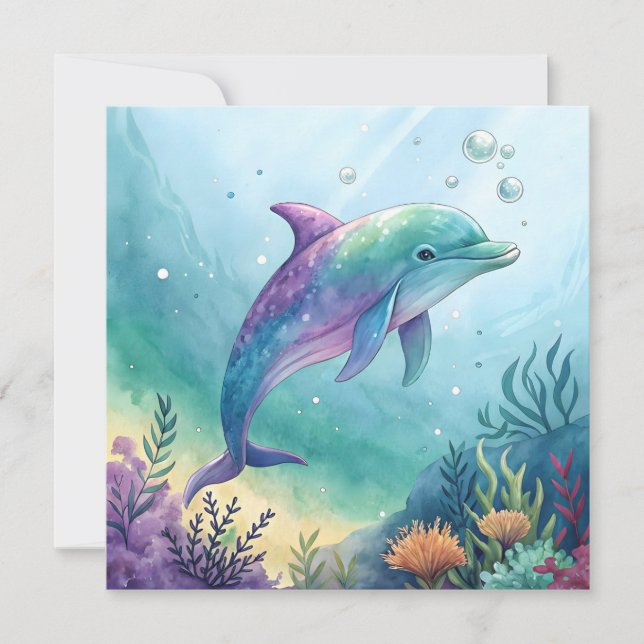 Convite Watercolor painted dolphin (Frente)