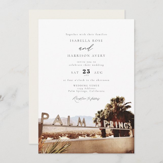 Convite Watercolor Palm Primaveras California Sign Weding (Frente/Verso)