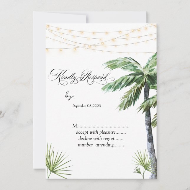Convite Watercolor Palm String Luzes RSVP (Frente)