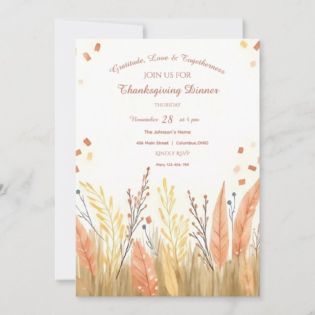 Convite Watercolor Pampas Grass & Rustic Boho Thankoning (Frente)