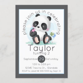 Convite Watercolor Panda com Borboletas Aniversário