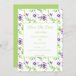 Convite Watercolor Pansy Salve a Data Casamento
