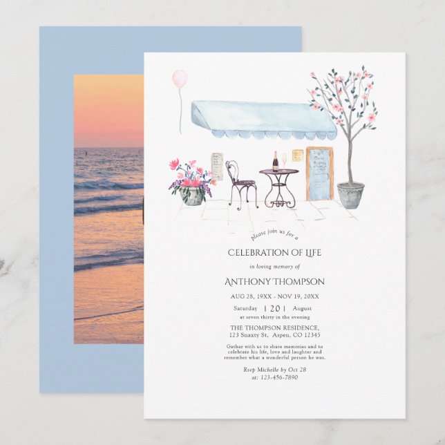 Convite Watercolor Paris temia Celebração da Vida (Frente/Verso)