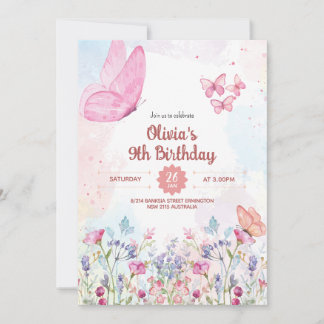 Convite Watercolor Pastel Butterfly Birthday Invitation