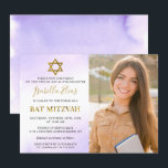 Convite Watercolor Pastel Purple Dourado Bat Mitzvah Foto<br><div class="desc">Watercolor Pastel Purple Dourado Bat Mitzvah Fotografia Convite</div>